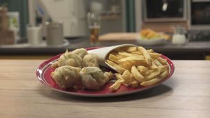 Baccalà in fiore di zucca con patatine fritte