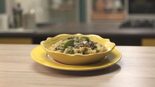 Fusilli con melanzane e ombrina
